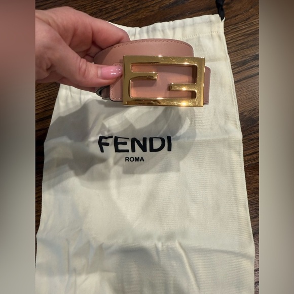 FENDI gold logo buckle reversible calfskin leather belt in blush and black 75 main image 7